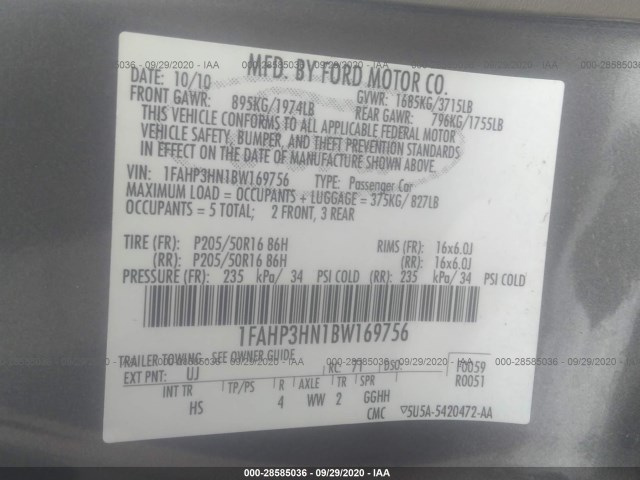 Photo 8 VIN: 1FAHP3HN1BW169756 - FORD FOCUS 