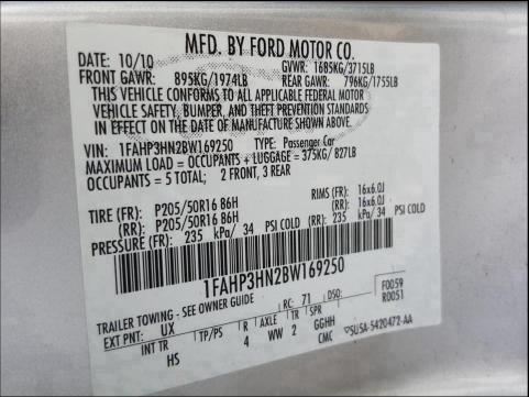 Photo 9 VIN: 1FAHP3HN2BW169250 - FORD FOCUS SEL 