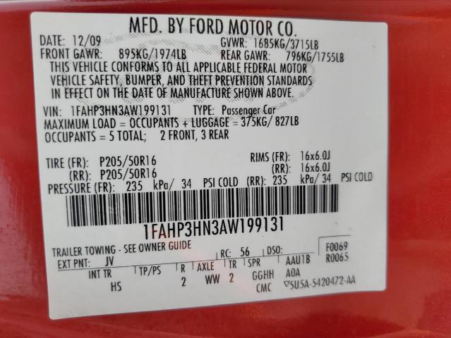 Photo 12 VIN: 1FAHP3HN3AW199131 - FORD FOCUS SEL 