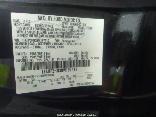 Photo 8 VIN: 1FAHP3HN3BW197512 - FORD FOCUS 