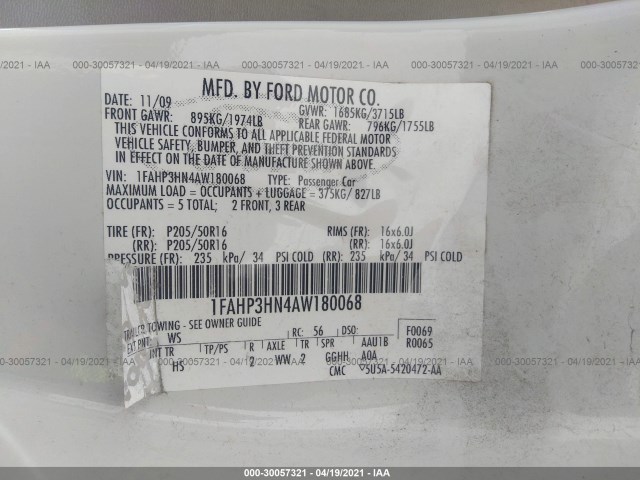 Photo 8 VIN: 1FAHP3HN4AW180068 - FORD FOCUS 