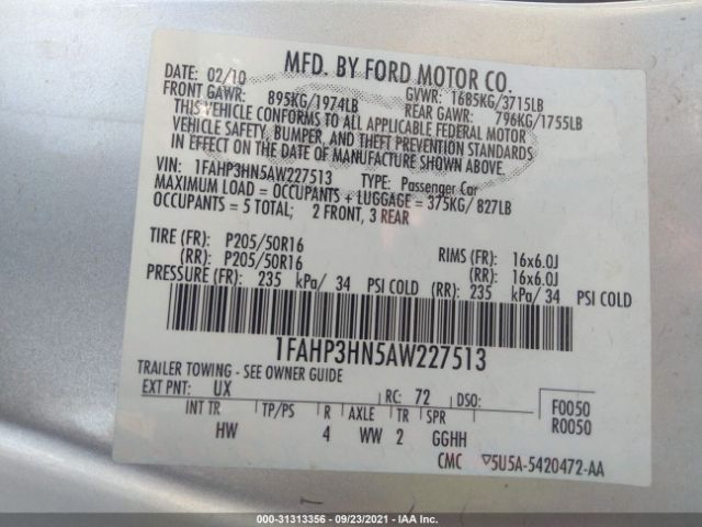 Photo 8 VIN: 1FAHP3HN5AW227513 - FORD FOCUS 