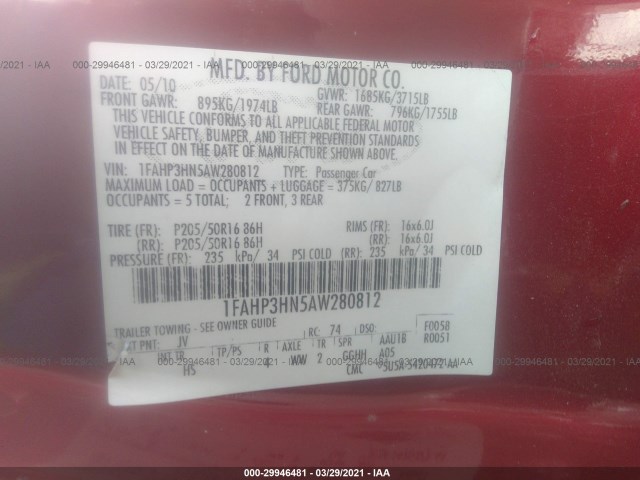 Photo 8 VIN: 1FAHP3HN5AW280812 - FORD FOCUS 