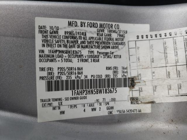 Photo 9 VIN: 1FAHP3HN5BW183675 - FORD FOCUS SEL 