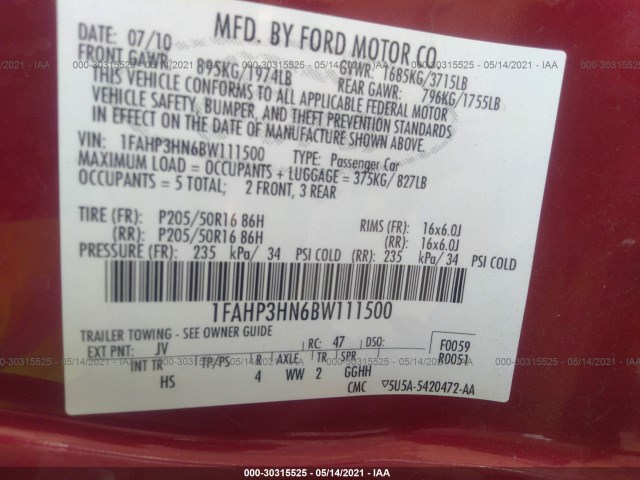 Photo 8 VIN: 1FAHP3HN6BW111500 - FORD FOCUS 