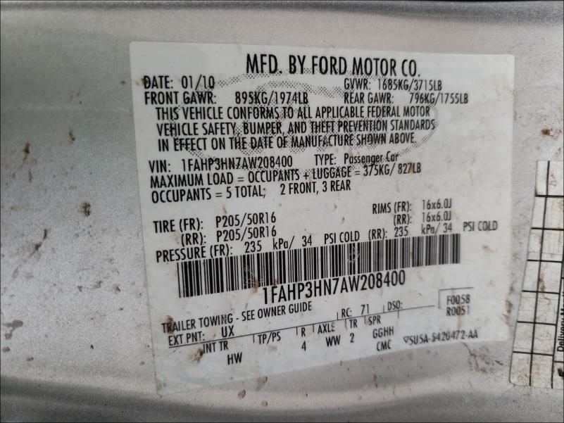 Photo 9 VIN: 1FAHP3HN7AW208400 - FORD FOCUS SEL 