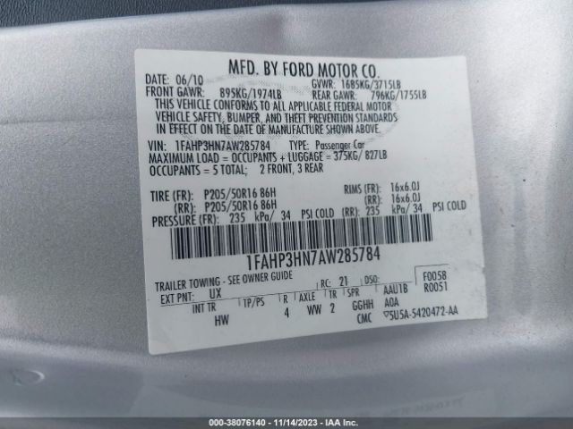 Photo 8 VIN: 1FAHP3HN7AW285784 - FORD FOCUS 