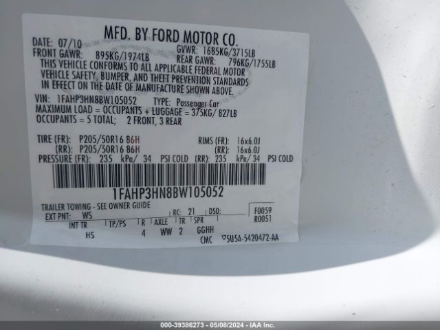 Photo 8 VIN: 1FAHP3HN8BW105052 - FORD FOCUS 