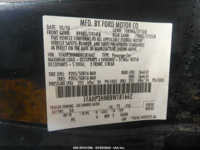 Photo 8 VIN: 1FAHP3HN8BW181662 - FORD FOCUS 