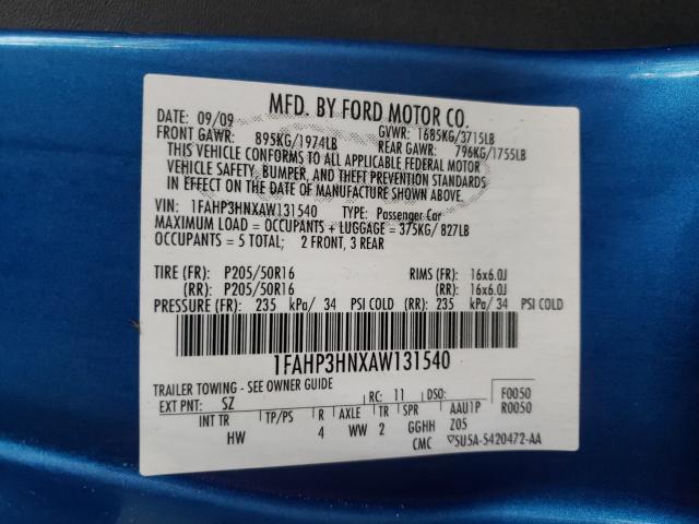 Photo 9 VIN: 1FAHP3HNXAW131540 - FORD FOCUS SEL 