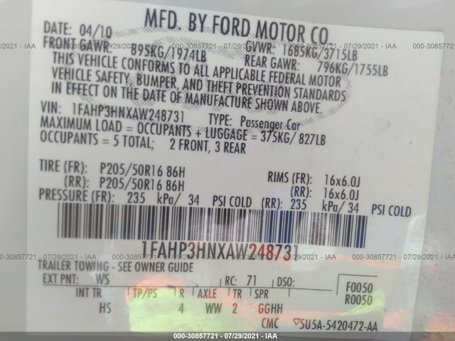 Photo 8 VIN: 1FAHP3HNXAW248731 - FORD FOCUS 