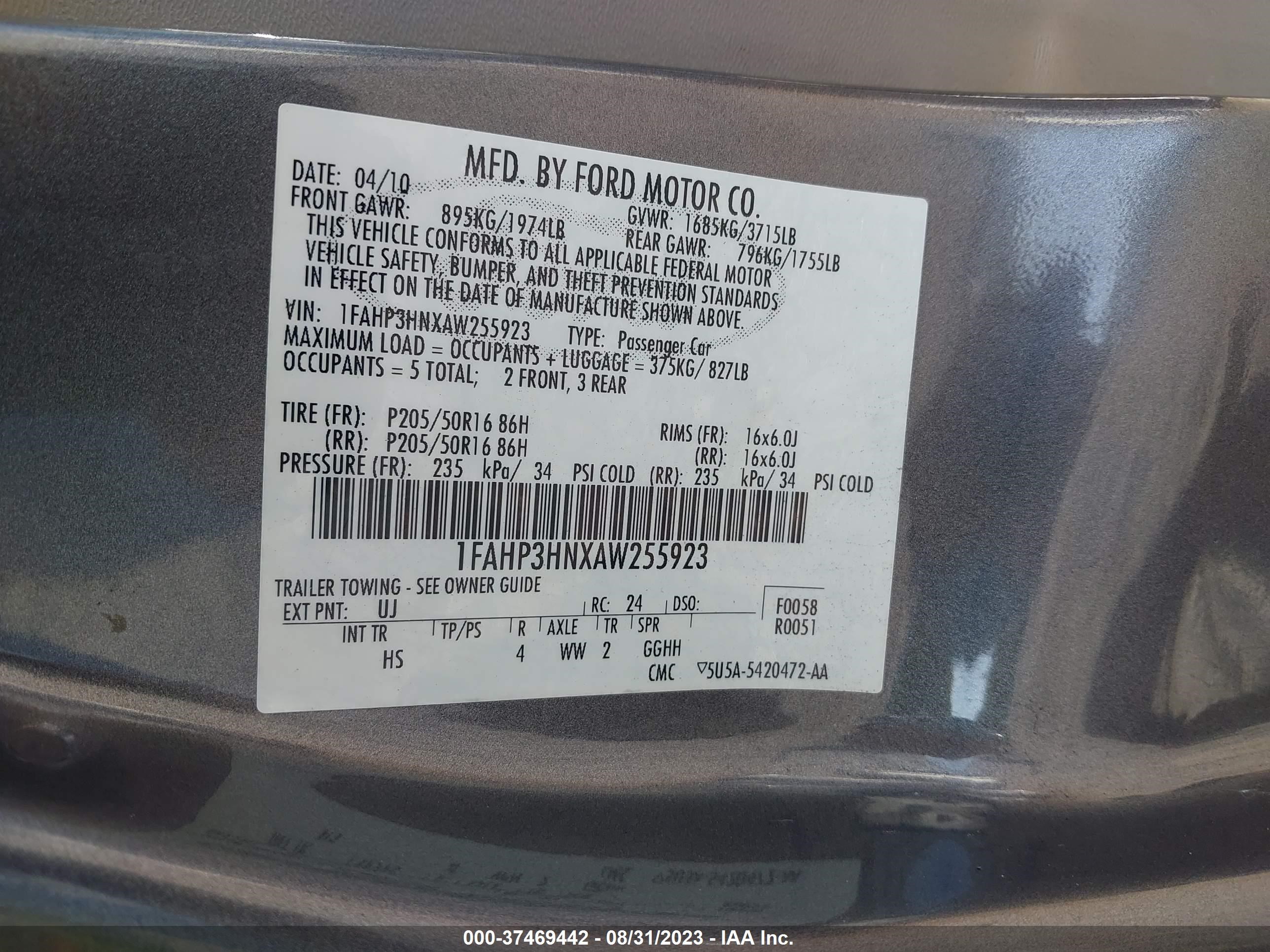 Photo 8 VIN: 1FAHP3HNXAW255923 - FORD FOCUS 