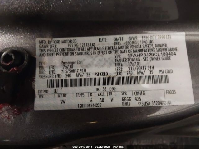 Photo 8 VIN: 1FAHP3J20CL189404 - FORD FOCUS 