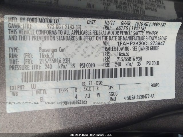 Photo 8 VIN: 1FAHP3K20CL273947 - FORD FOCUS 