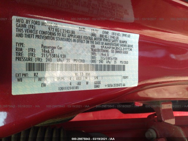 Photo 8 VIN: 1FAHP3K20CL317736 - FORD FOCUS 