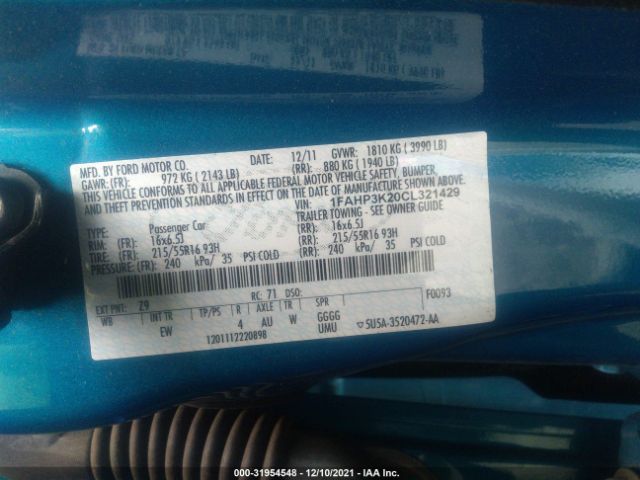 Photo 8 VIN: 1FAHP3K20CL321429 - FORD FOCUS 