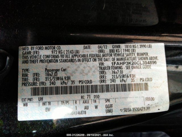 Photo 8 VIN: 1FAHP3K20CL394896 - FORD FOCUS 