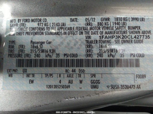 Photo 8 VIN: 1FAHP3K20CL427735 - FORD FOCUS 