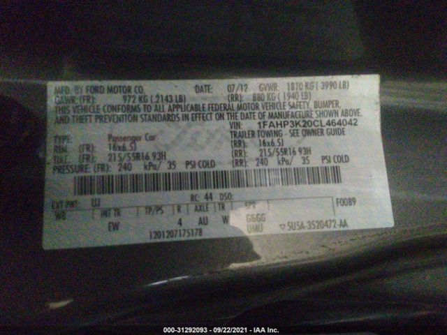 Photo 8 VIN: 1FAHP3K20CL464042 - FORD FOCUS 