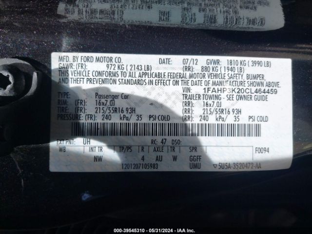 Photo 8 VIN: 1FAHP3K20CL464459 - FORD FOCUS 