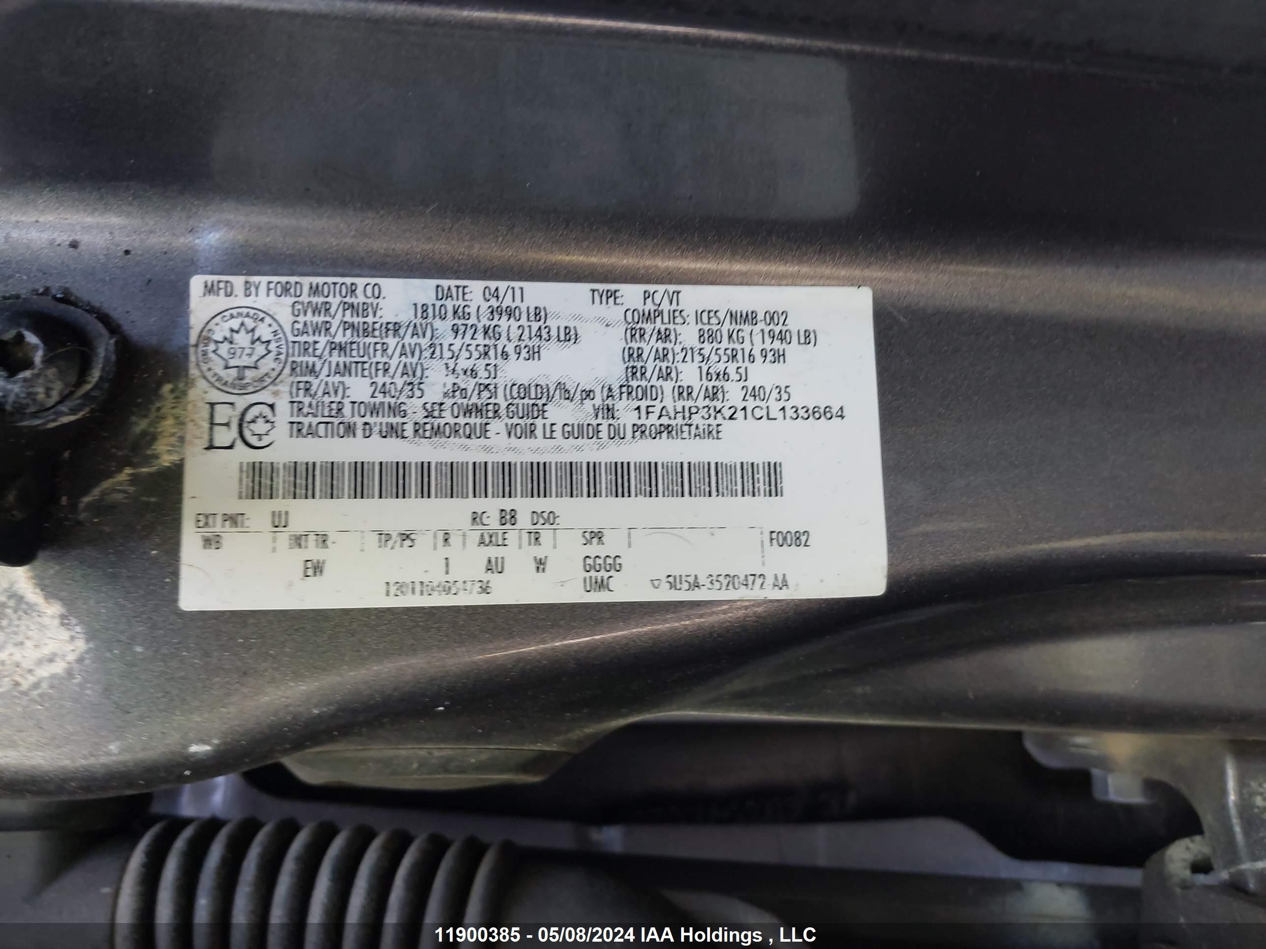 Photo 8 VIN: 1FAHP3K21CL133664 - FORD FOCUS 