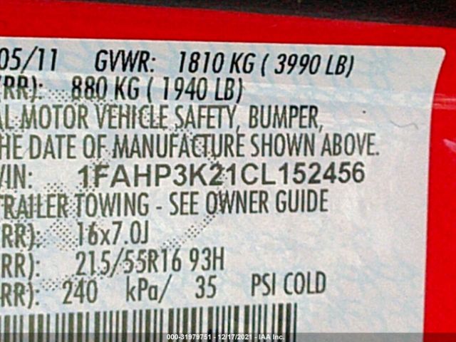 Photo 8 VIN: 1FAHP3K21CL152456 - FORD FOCUS 