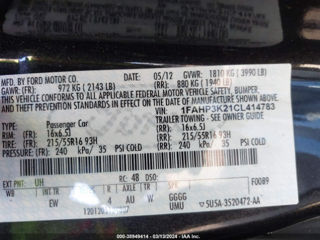 Photo 8 VIN: 1FAHP3K21CL414783 - FORD FOCUS 