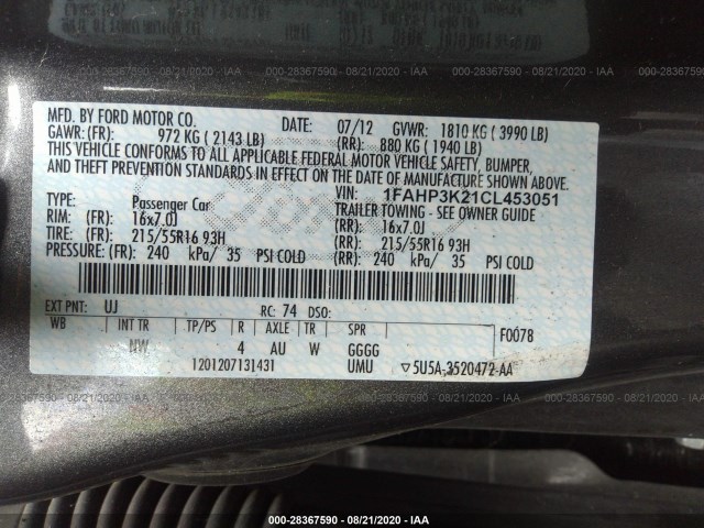 Photo 8 VIN: 1FAHP3K21CL453051 - FORD FOCUS 