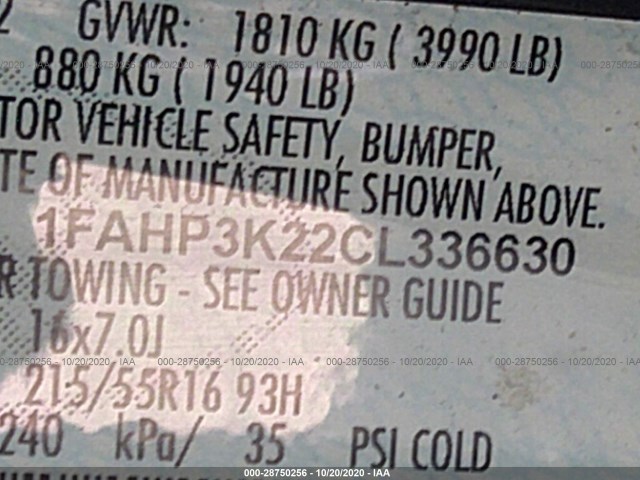 Photo 8 VIN: 1FAHP3K22CL336630 - FORD FOCUS 