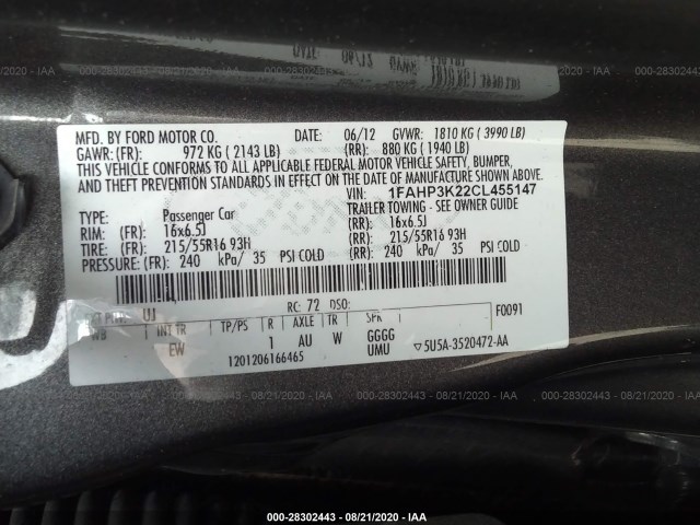 Photo 8 VIN: 1FAHP3K22CL455147 - FORD FOCUS 