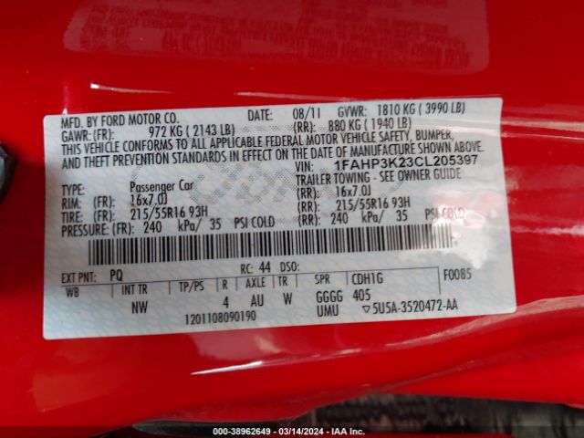 Photo 8 VIN: 1FAHP3K23CL205397 - FORD FOCUS 