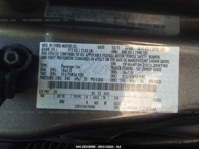 Photo 8 VIN: 1FAHP3K23CL269780 - FORD FOCUS 