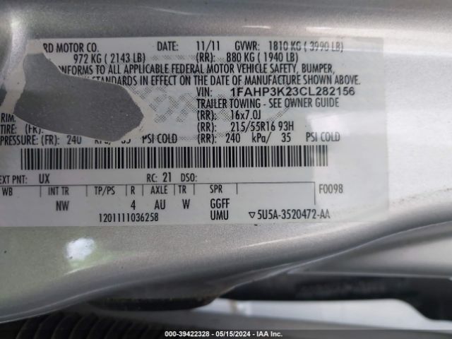 Photo 8 VIN: 1FAHP3K23CL282156 - FORD FOCUS 