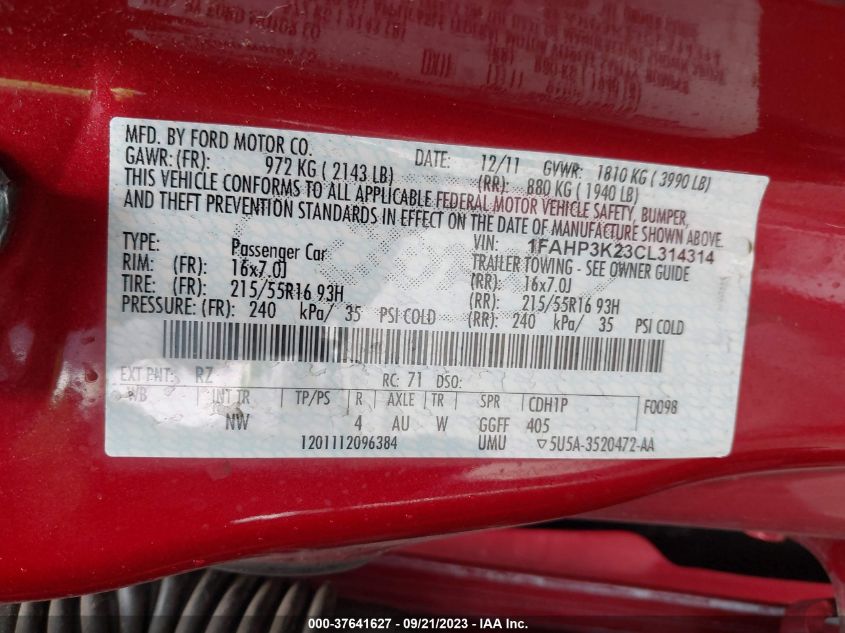 Photo 8 VIN: 1FAHP3K23CL314314 - FORD FOCUS 