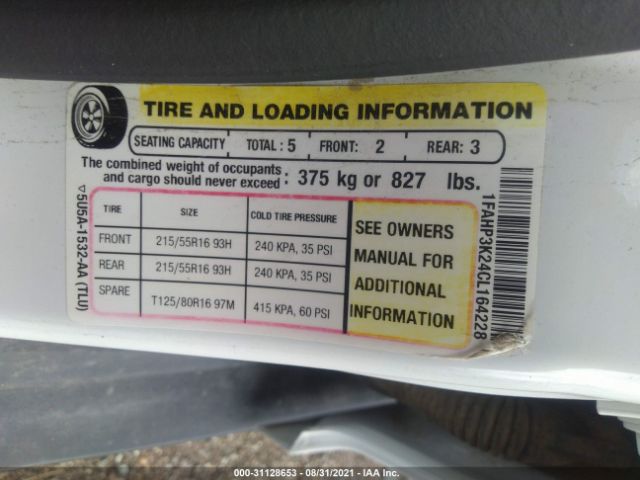 Photo 8 VIN: 1FAHP3K24CL164228 - FORD FOCUS 