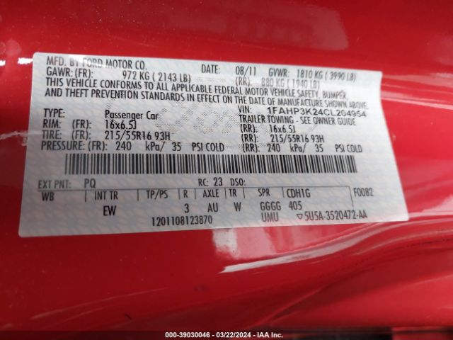 Photo 8 VIN: 1FAHP3K24CL204954 - FORD FOCUS 