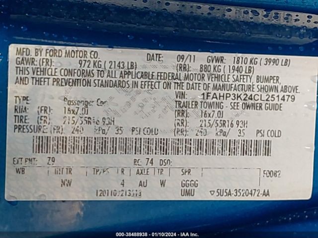 Photo 8 VIN: 1FAHP3K24CL251479 - FORD FOCUS 