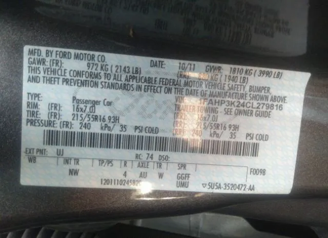 Photo 8 VIN: 1FAHP3K24CL279816 - FORD FOCUS 