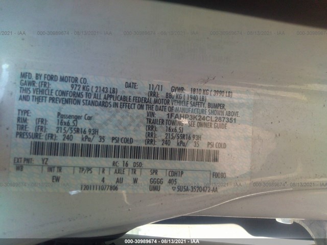 Photo 8 VIN: 1FAHP3K24CL287351 - FORD FOCUS 