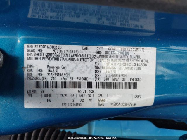 Photo 8 VIN: 1FAHP3K24CL314306 - FORD FOCUS 