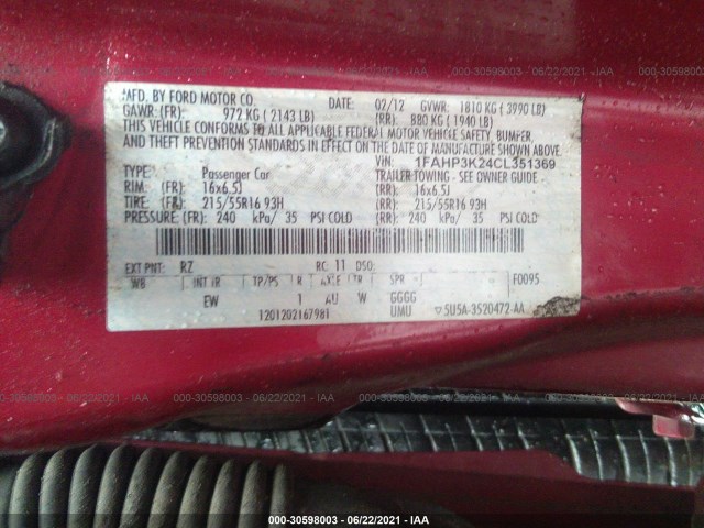 Photo 8 VIN: 1FAHP3K24CL351369 - FORD FOCUS 