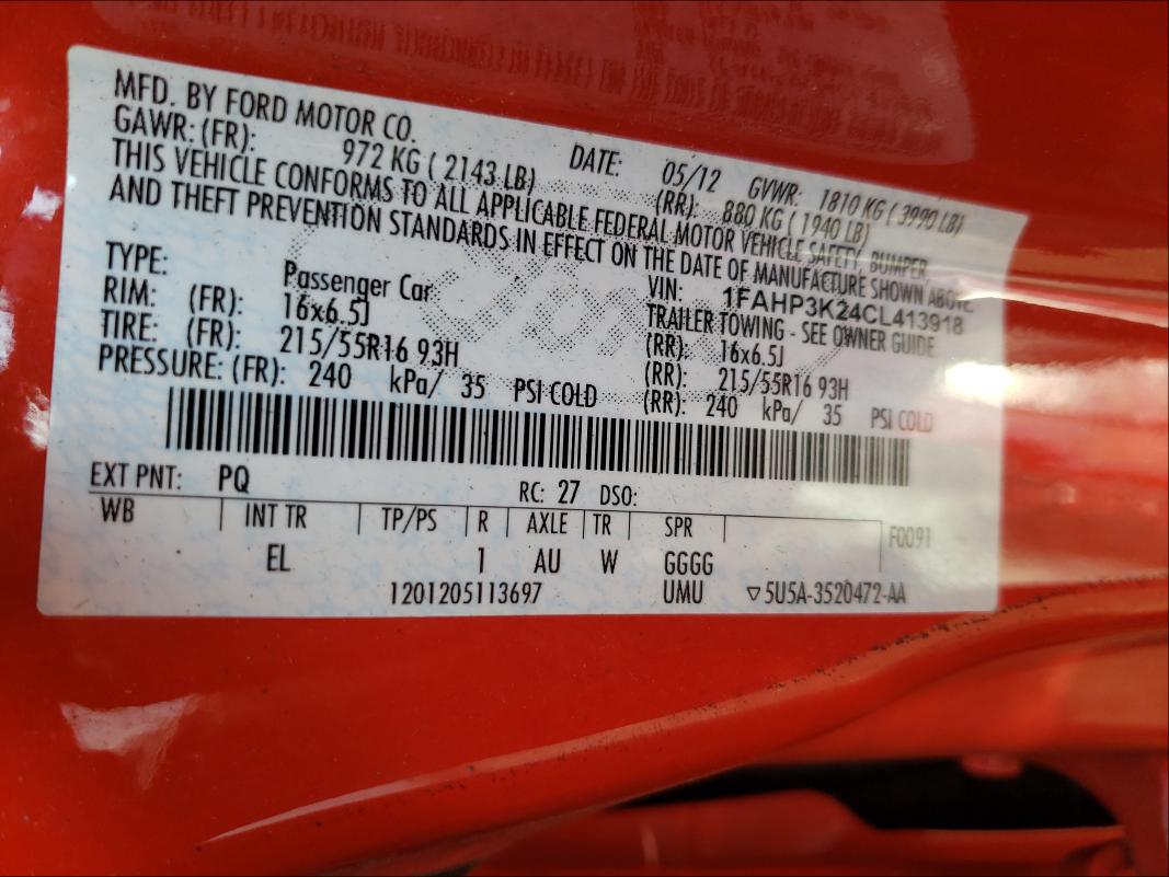 Photo 9 VIN: 1FAHP3K24CL413918 - FORD FOCUS SE 