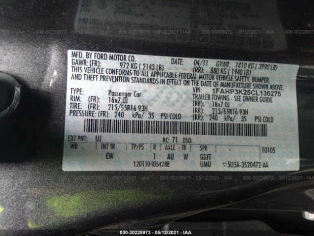 Photo 8 VIN: 1FAHP3K25CL136275 - FORD FOCUS 