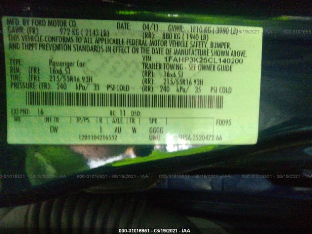 Photo 8 VIN: 1FAHP3K25CL140200 - FORD FOCUS 