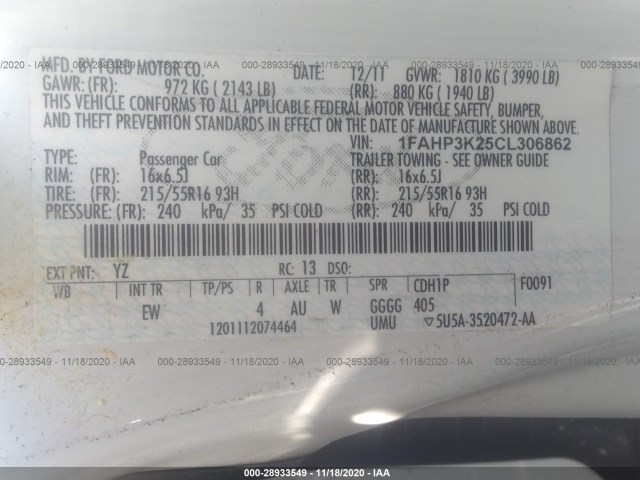 Photo 8 VIN: 1FAHP3K25CL306862 - FORD FOCUS 