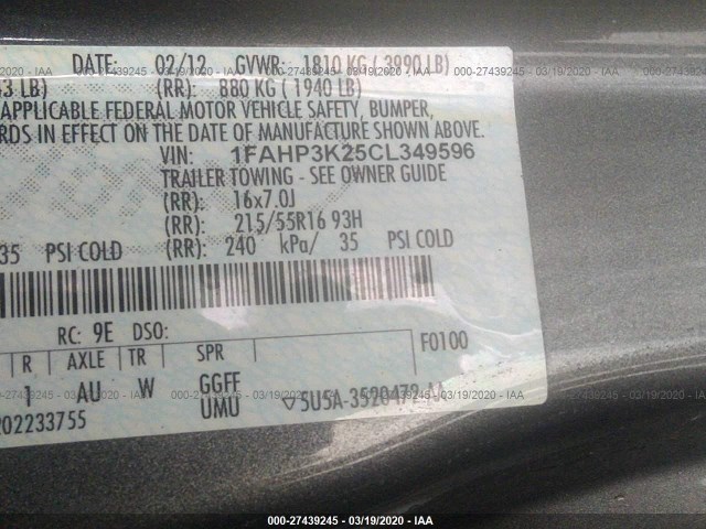 Photo 8 VIN: 1FAHP3K25CL349596 - FORD FOCUS 