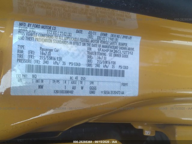 Photo 8 VIN: 1FAHP3K26CL127312 - FORD FOCUS 