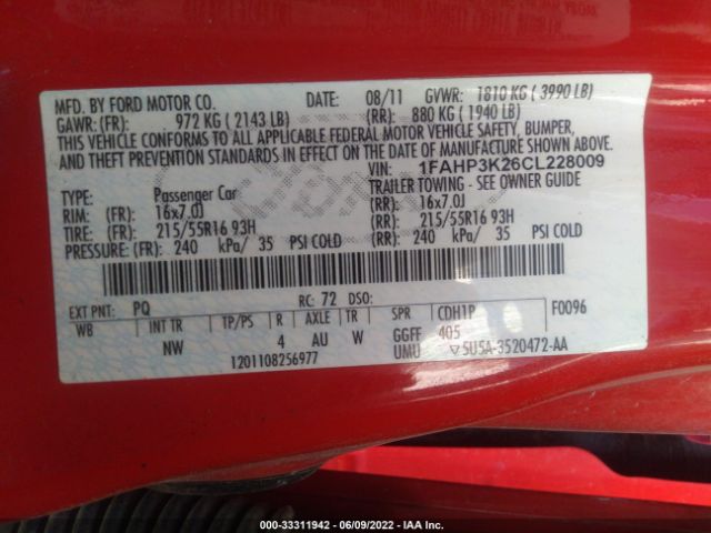 Photo 8 VIN: 1FAHP3K26CL228009 - FORD FOCUS 