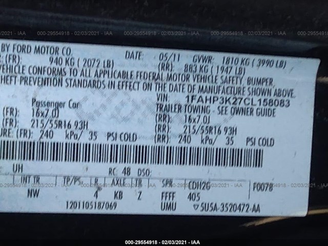 Photo 8 VIN: 1FAHP3K27CL158083 - FORD FOCUS 