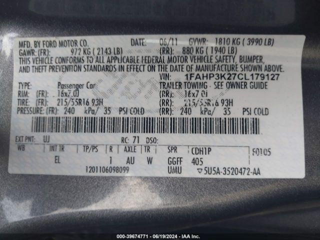 Photo 8 VIN: 1FAHP3K27CL179127 - FORD FOCUS 